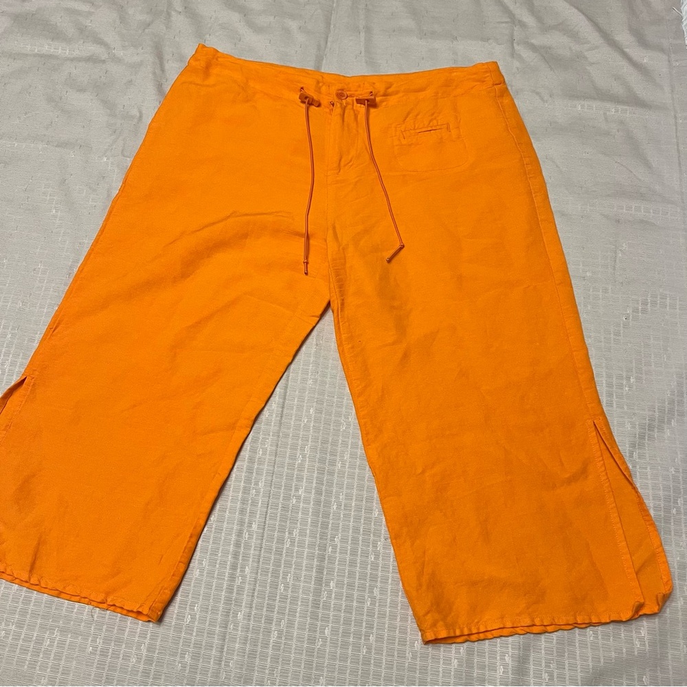 sherry taylor womens orange Ramie blend caprice pants / shorts zize large